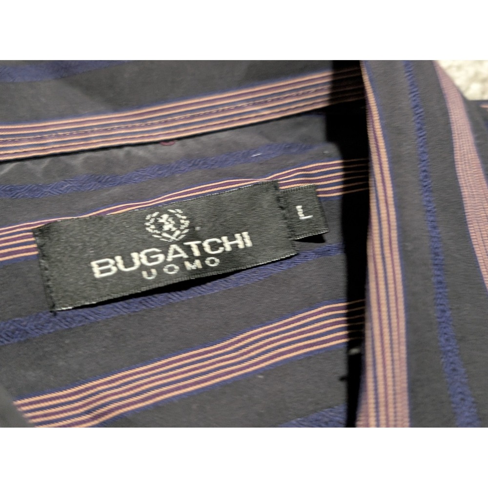 Bugatchi‎ Uomo Button Down Mens L Brown Blue Striped Long Sleeve Classic Shirt - Picture 2 of 7